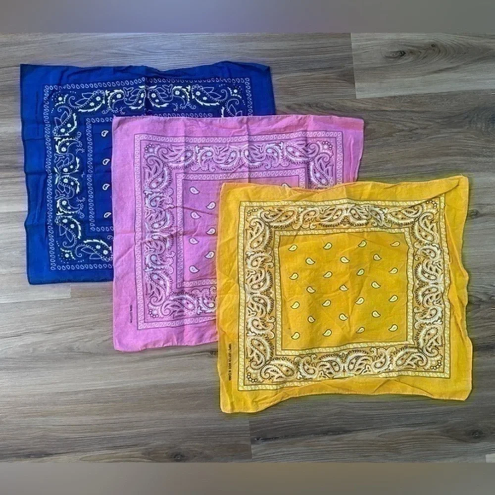 Classic Bandana Trio Blue Pink Yellow Cotton